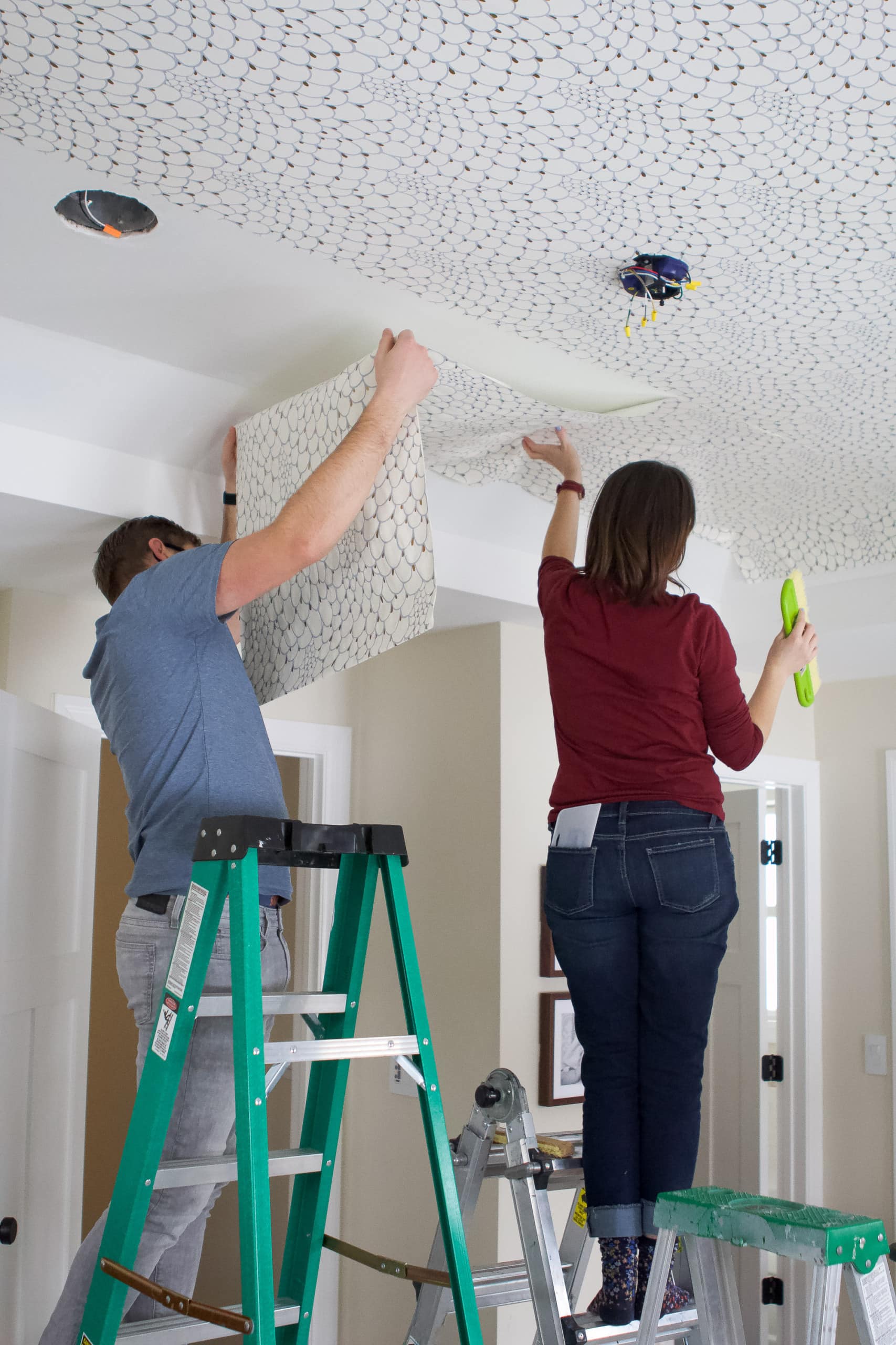 Ceiling wallpaper installation